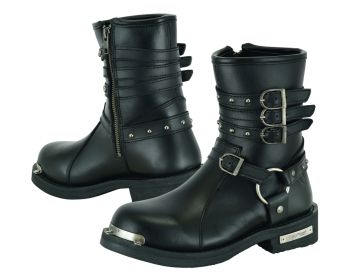 DS9767 Women's 9 Inch Black Triple Buckle Leather Harness Boot (size: 11)